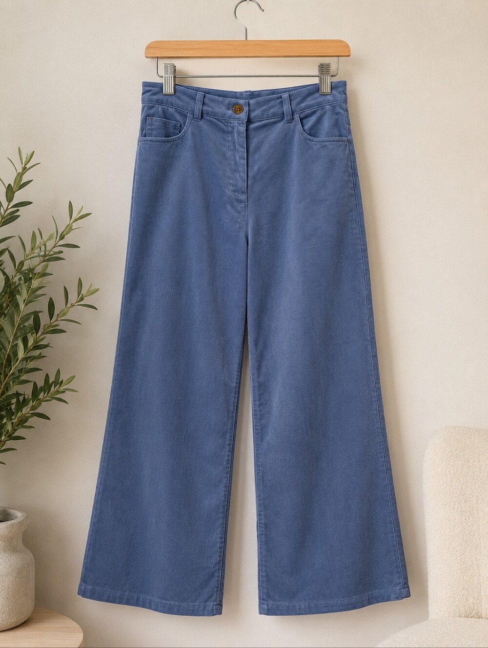 Smash&Tess High Waisted City Wide Leg Corduroy Ankle Grazer Pants Pacific Blue L